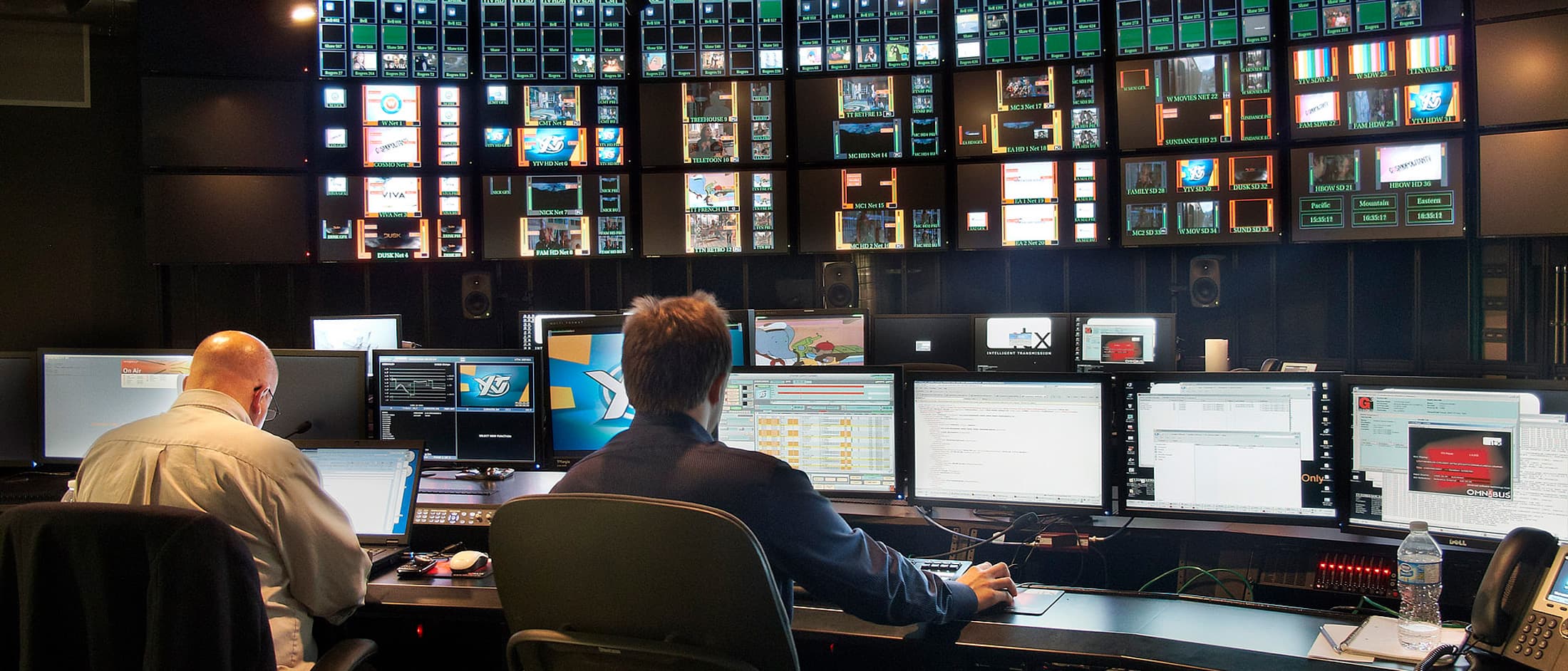 Staff at a television control terminal